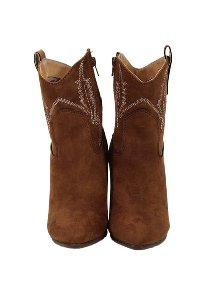 Code West Womens Side Zip Block Heel Booties Brown White Suede Size 7M
