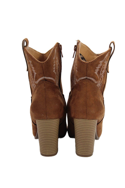 Code West Womens Side Zip Block Heel Booties Brown White Suede Size 7M