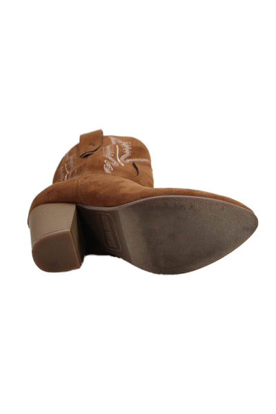 Code West Womens Side Zip Block Heel Booties Brown White Suede Size 7M