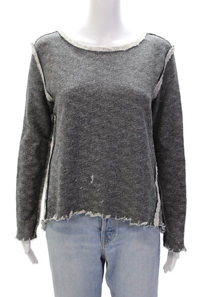 Artisan De Luxe Womens Long Sleeve Scoop Neck Distressed Sweater Gray Size Small