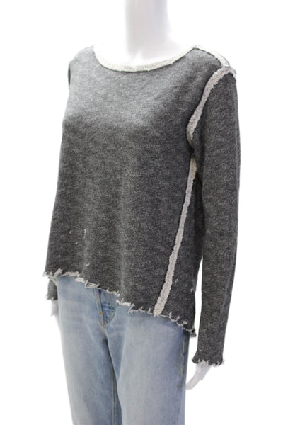 Artisan De Luxe Womens Long Sleeve Scoop Neck Distressed Sweater Gray Size Small