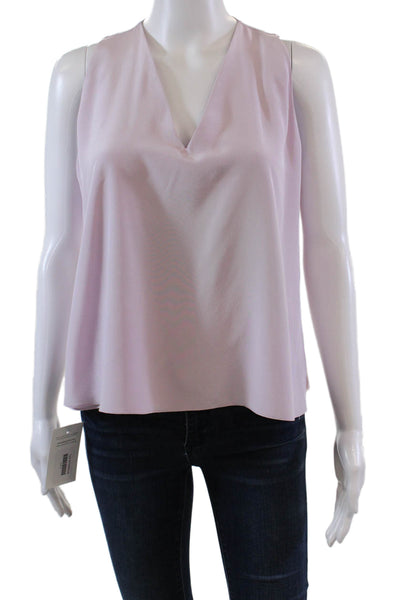 Designer Womens Silk Sleeveless V-Neck Layered Blouse Light Purple Size S
