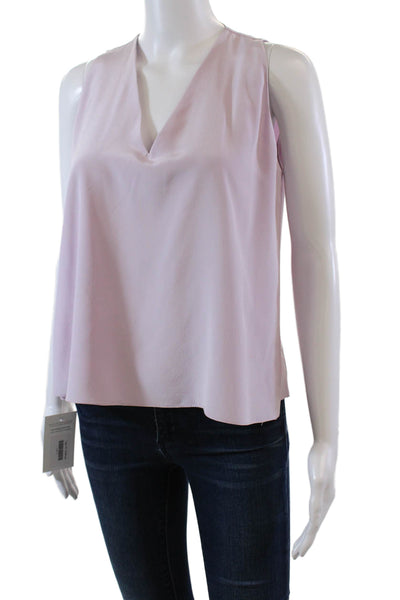 Designer Womens Silk Sleeveless V-Neck Layered Blouse Light Purple Size S
