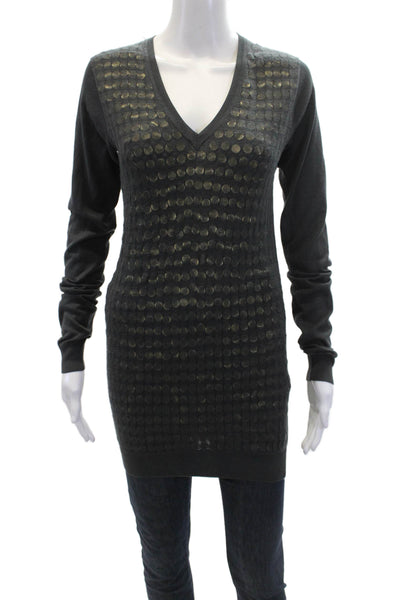 Hotel Particulier Womens Silk Embellished V-Neck Tunic Top Dark Gray Size S