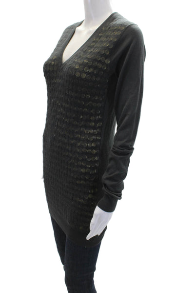 Hotel Particulier Womens Silk Embellished V-Neck Tunic Top Dark Gray Size S