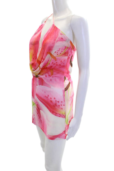 Peppermayo Womens Floral Printed Backless Cowl Neck Mini Dress Pink Size 0
