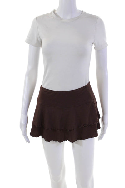 Body Glove Womens Lettuce Edge Pull On Mini Skirt Solid Brown Size Small