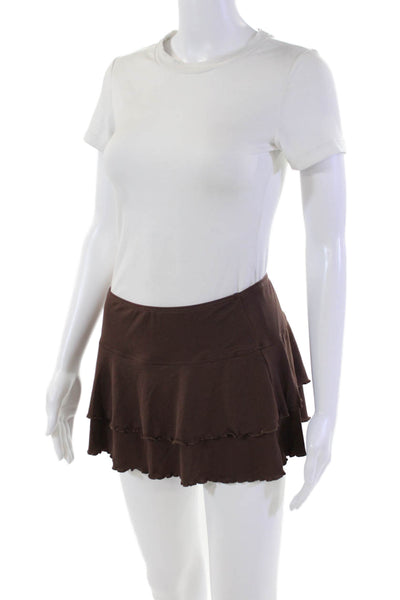Body Glove Womens Lettuce Edge Pull On Mini Skirt Solid Brown Size Small