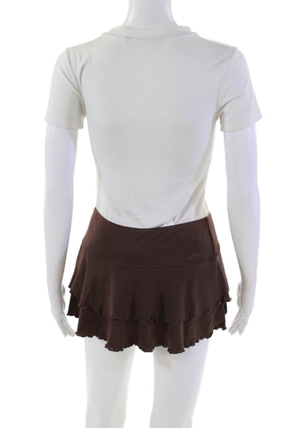 Body Glove Womens Lettuce Edge Pull On Mini Skirt Solid Brown Size Small