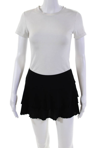 Body Glove Womens Lettuce Edge Pull On Mini Skirt Solid Black Size Medium