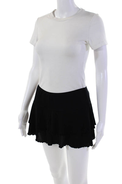 Body Glove Womens Lettuce Edge Pull On Mini Skirt Solid Black Size Medium