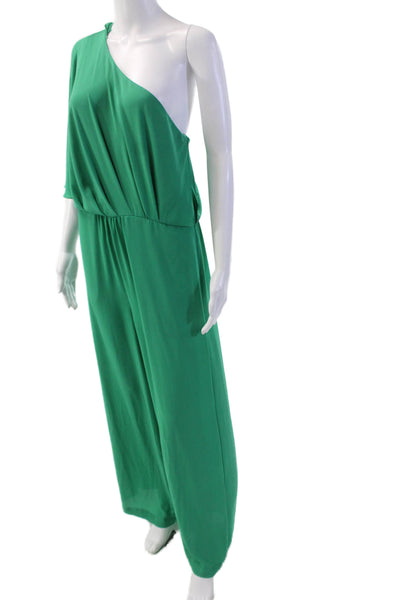 BCBGMAXAZRIA Womens Asymmetrical One Shoulder Straight Leg Jumpsuit Green Size 8