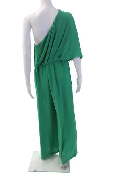 BCBGMAXAZRIA Womens Asymmetrical One Shoulder Straight Leg Jumpsuit Green Size 8