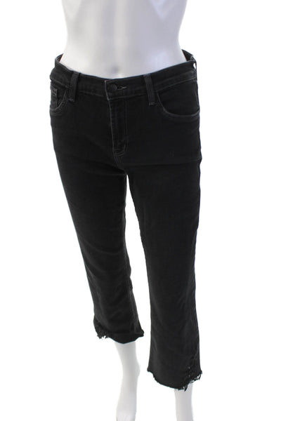 J Brand Womens Cotton Boot Cut Mid Rise Buttoned Frayed Hem Jeans Black Size 28