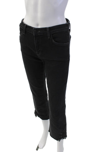 J Brand Womens Cotton Boot Cut Mid Rise Buttoned Frayed Hem Jeans Black Size 28