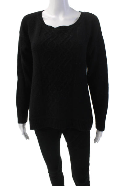 Quinn Womens Cashmere Round Neck Long Sleeve Tight Knit Sweater Black Size M