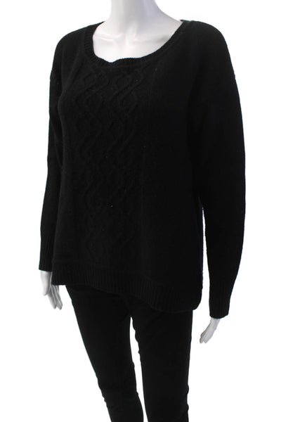 Quinn Womens Cashmere Round Neck Long Sleeve Tight Knit Sweater Black Size M