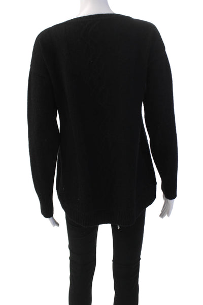 Quinn Womens Cashmere Round Neck Long Sleeve Tight Knit Sweater Black Size M