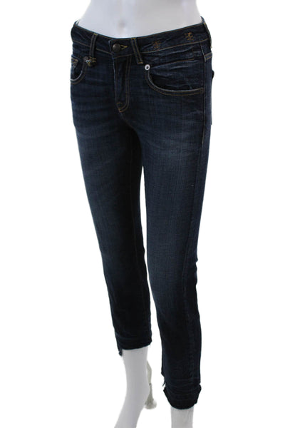 R13 Womens Uneven Hem Howell Indigo Wash Straight Leg Jeans Blue Cotton Size 25