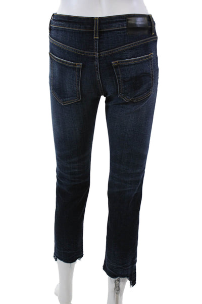 R13 Womens Uneven Hem Howell Indigo Wash Straight Leg Jeans Blue Cotton Size 25