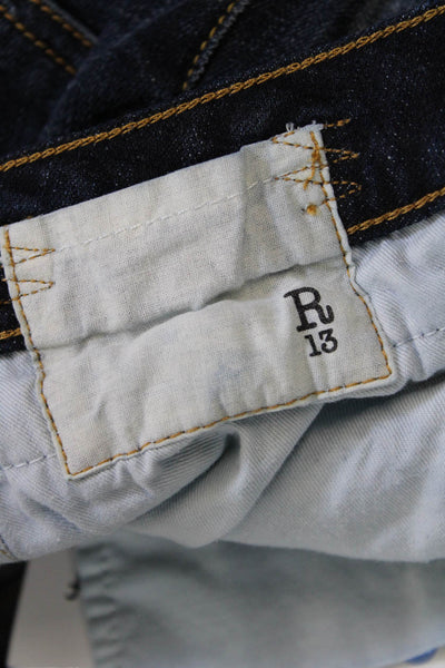 R13 Womens Uneven Hem Howell Indigo Wash Straight Leg Jeans Blue Cotton Size 25