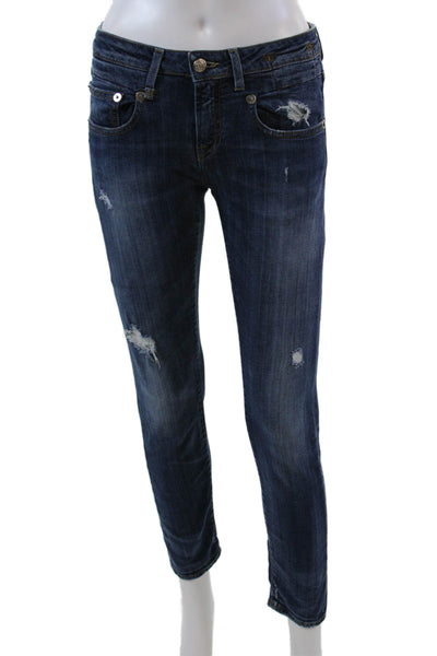 R13 Womens Mid Rise Boy Skinny Leg Jeans Seattle Vintage Blue Cotton Size 25