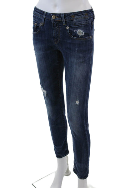 R13 Womens Mid Rise Boy Skinny Leg Jeans Seattle Vintage Blue Cotton Size 25