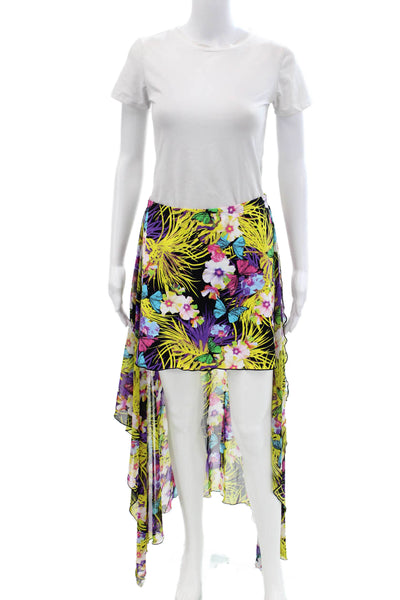 Saraya Women's Elastic Waist Hi-Lo Hem Unlined Midi Skirt Floral One Size