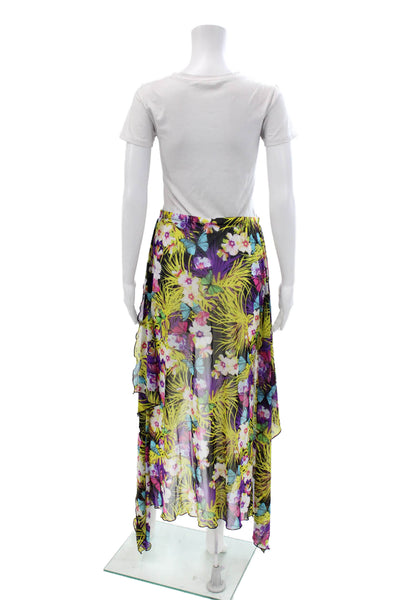 Saraya Women's Elastic Waist Hi-Lo Hem Unlined Midi Skirt Floral One Size