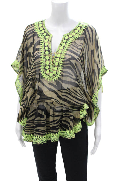 Donale Women's V-Neck Flutter Sleeves Cinch Tunic Blouse Animal Print Size S