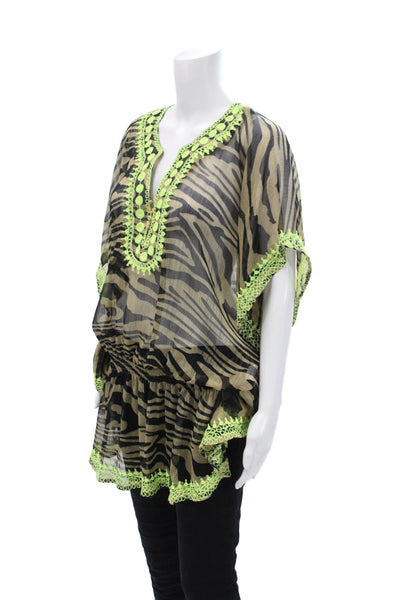 Donale Women's V-Neck Flutter Sleeves Cinch Tunic Blouse Animal Print Size S