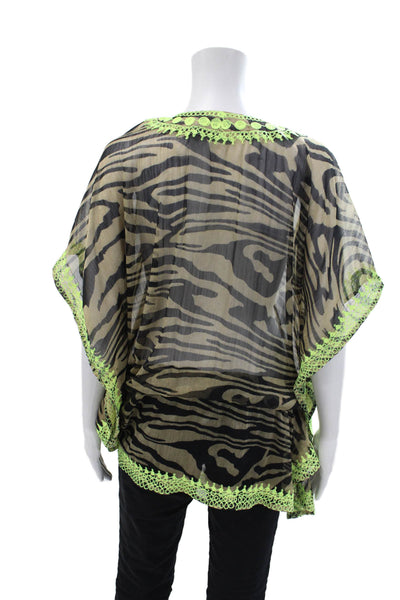 Donale Women's V-Neck Flutter Sleeves Cinch Tunic Blouse Animal Print Size S