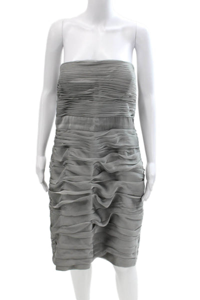 Monique Lhuillier Bridesmaids Womens Strapless High Waist Dress Silver Size 14