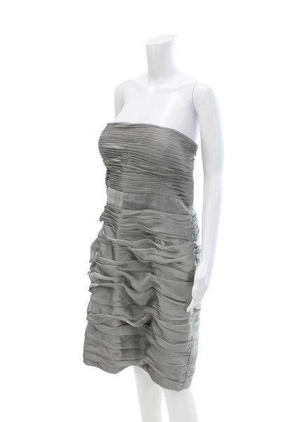 Monique Lhuillier Bridesmaids Womens Strapless High Waist Dress Silver Size 14