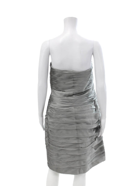 Monique Lhuillier Bridesmaids Womens Strapless High Waist Dress Silver Size 14