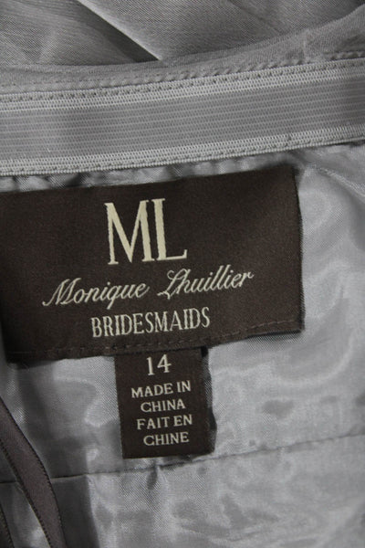 Monique Lhuillier Bridesmaids Womens Strapless High Waist Dress Silver Size 14