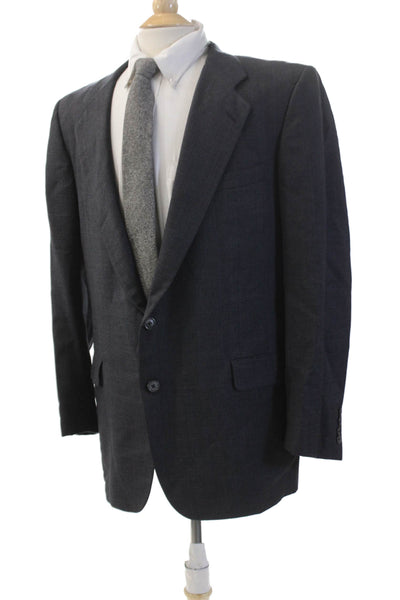 Hickey Freeman Mens Plaid Two Button Blazer Jacket Navy Blue Wool Size 44 Regula