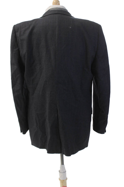 Hickey Freeman Mens Plaid Two Button Blazer Jacket Navy Blue Wool Size 44 Regula
