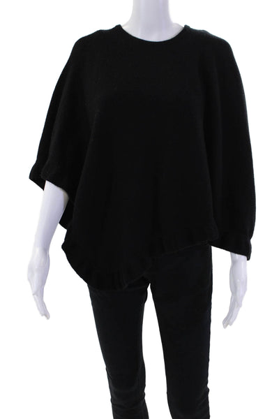 Allude Womens Knit Ruffle Trim Round Neck Pullover Sweater Poncho Black Size XS