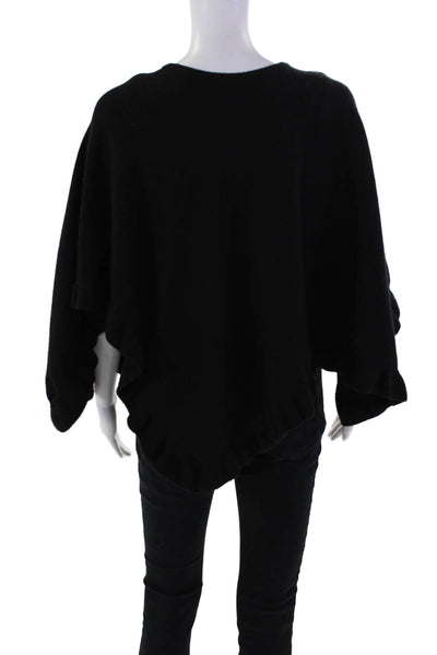 Allude Womens Knit Ruffle Trim Round Neck Pullover Sweater Poncho Black Size XS