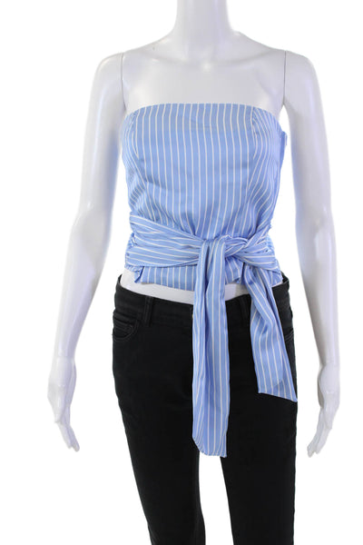 Drew Womens Back Zip Strapless Tie Front Striped Crop Top Blue White Size XS