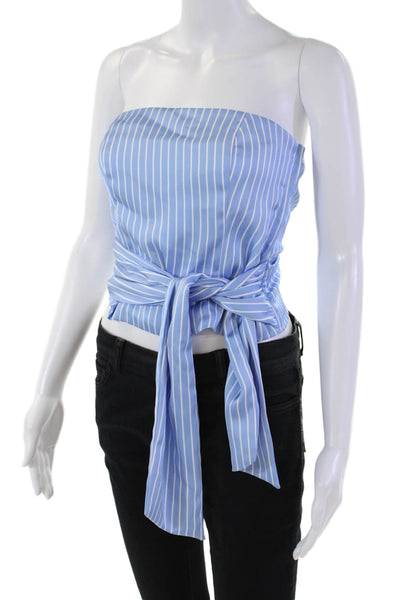 Drew Womens Back Zip Strapless Tie Front Striped Crop Top Blue White Size XS