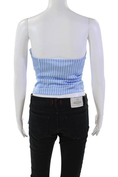 Drew Womens Back Zip Strapless Tie Front Striped Crop Top Blue White Size XS