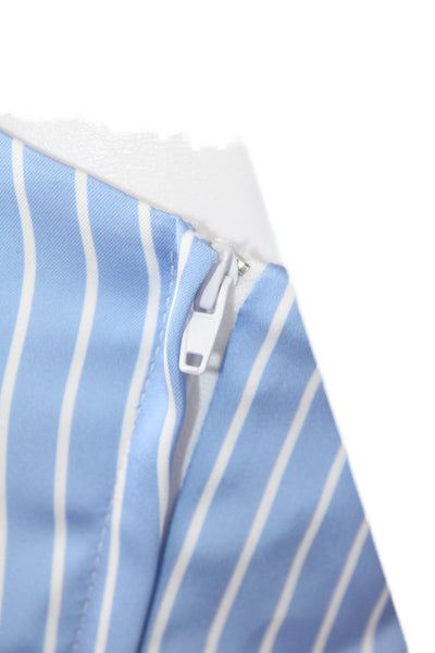 Drew Womens Back Zip Strapless Tie Front Striped Crop Top Blue White Size XS