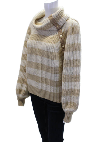 Derek Lam Collective Wool Striped Collared Thick-Knit Sweater Beige Size XL
