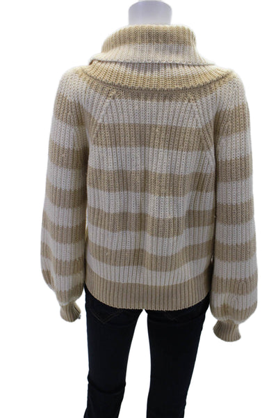 Derek Lam Collective Wool Striped Collared Thick-Knit Sweater Beige Size XL