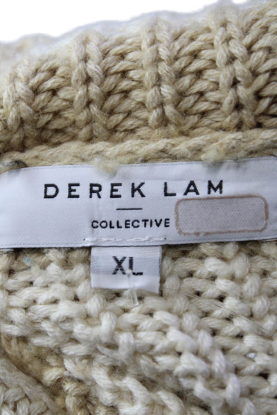 Derek Lam Collective Wool Striped Collared Thick-Knit Sweater Beige Size XL