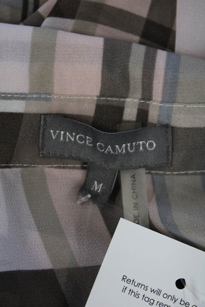 Vince Camuto Womens Plaid Collared V-Neck Long Sleeve Blouse Top Pink Size M
