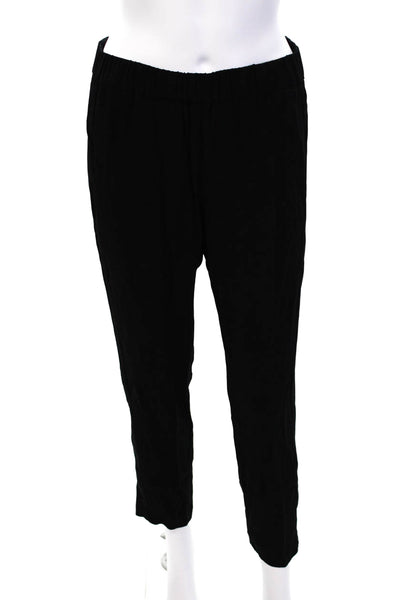 Theory Women's Elastic Waist Flat Front Straight Leg Pants Black Size P