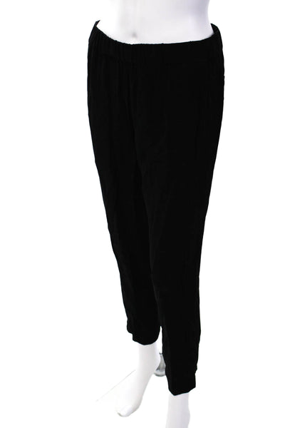 Theory Women's Elastic Waist Flat Front Straight Leg Pants Black Size P